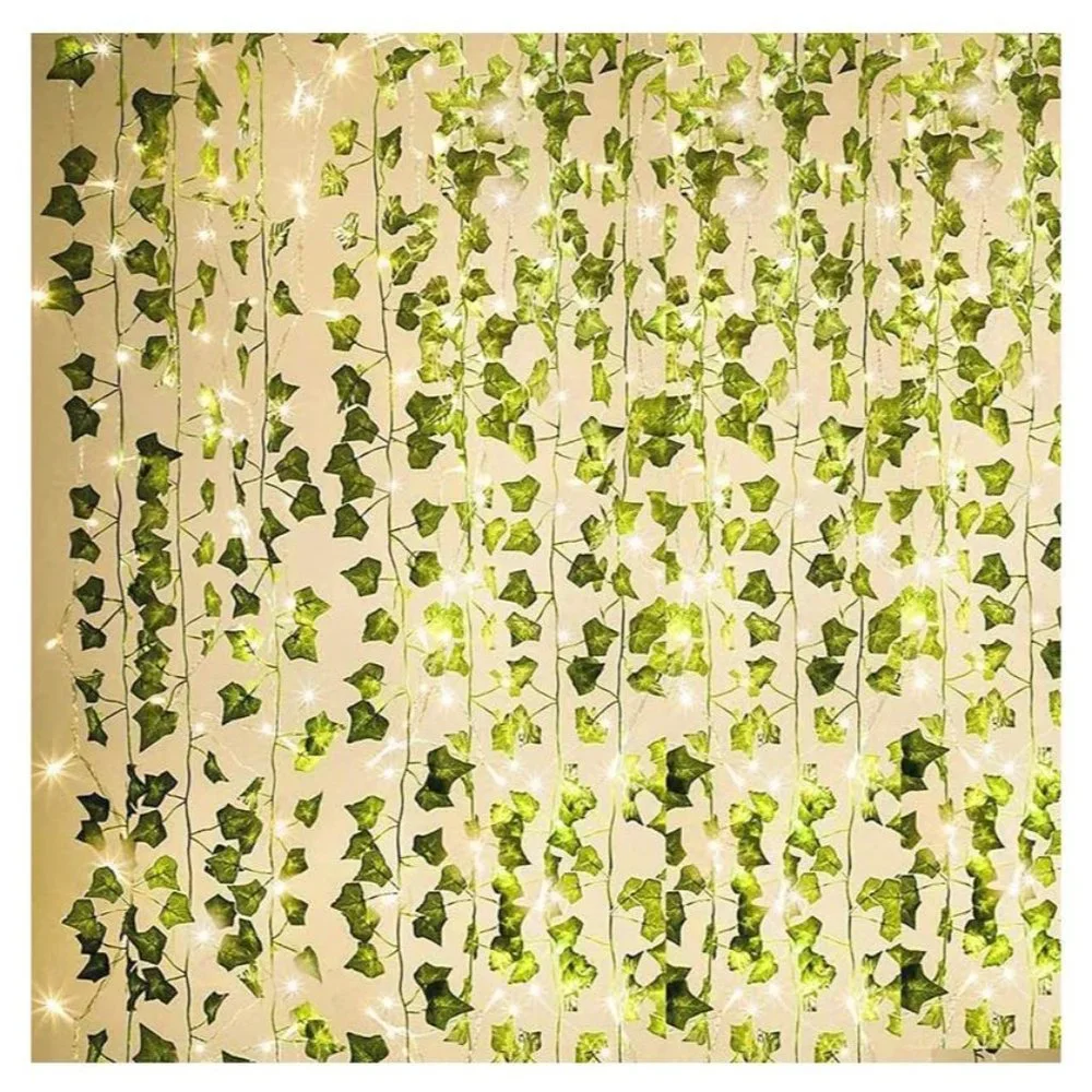 12 Pack Ivy Garland Hanging Plant 84 feet with 80 LED String Lights